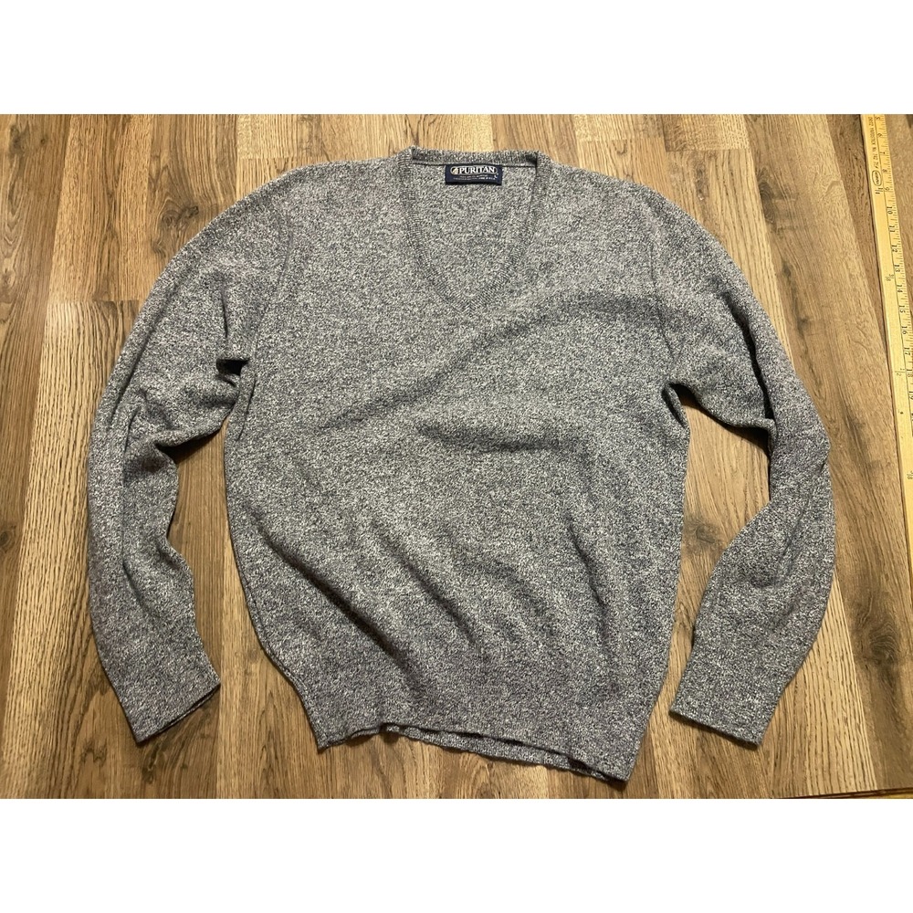 Puritan Sweater, Men's Size Large, Gray, V-neck, Pullover, Long Sleeve